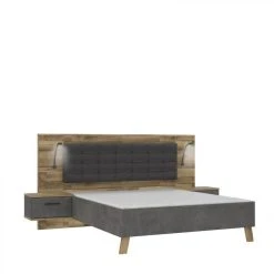 BUT Lit 140x190cm Chevets Intégrés RICCIANO Imitation Chêne Béton Gris