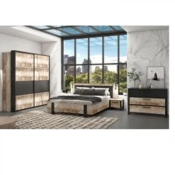 Time Lit 160x200 Cm DISTRICT Imitation Chêne Et Noir -Talamo Magasin lit 160x200 cm district imitation chene et noir 10156094 26130186 1140x1140