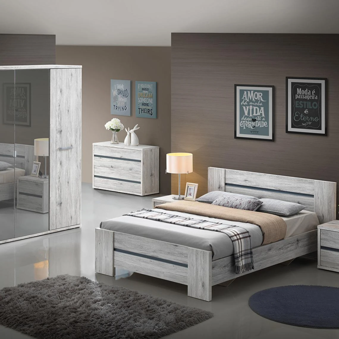 NOUVOMEUBLE Lit 160x200 Couleur Chêne Rustique EVINA 6 NOUVOMEUBLE Lit 160x200 Couleur Chêne Rustique EVINA – Image 4