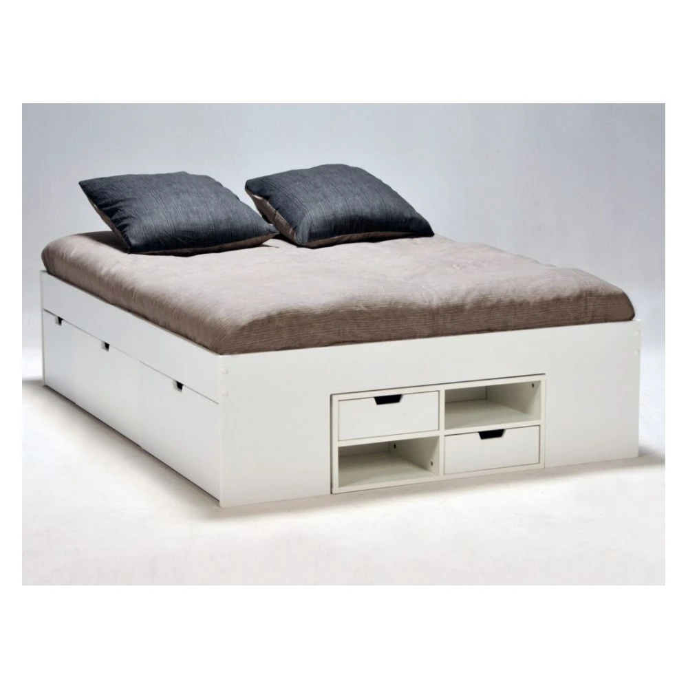 Le Quai Des Affaires Lit Double JAZZ 140x190 7 Tiroirs + 2 Chevets / Blanc 5 Le Quai Des Affaires Lit Double JAZZ 140x190 7 Tiroirs + 2 Chevets / Blanc – Image 3