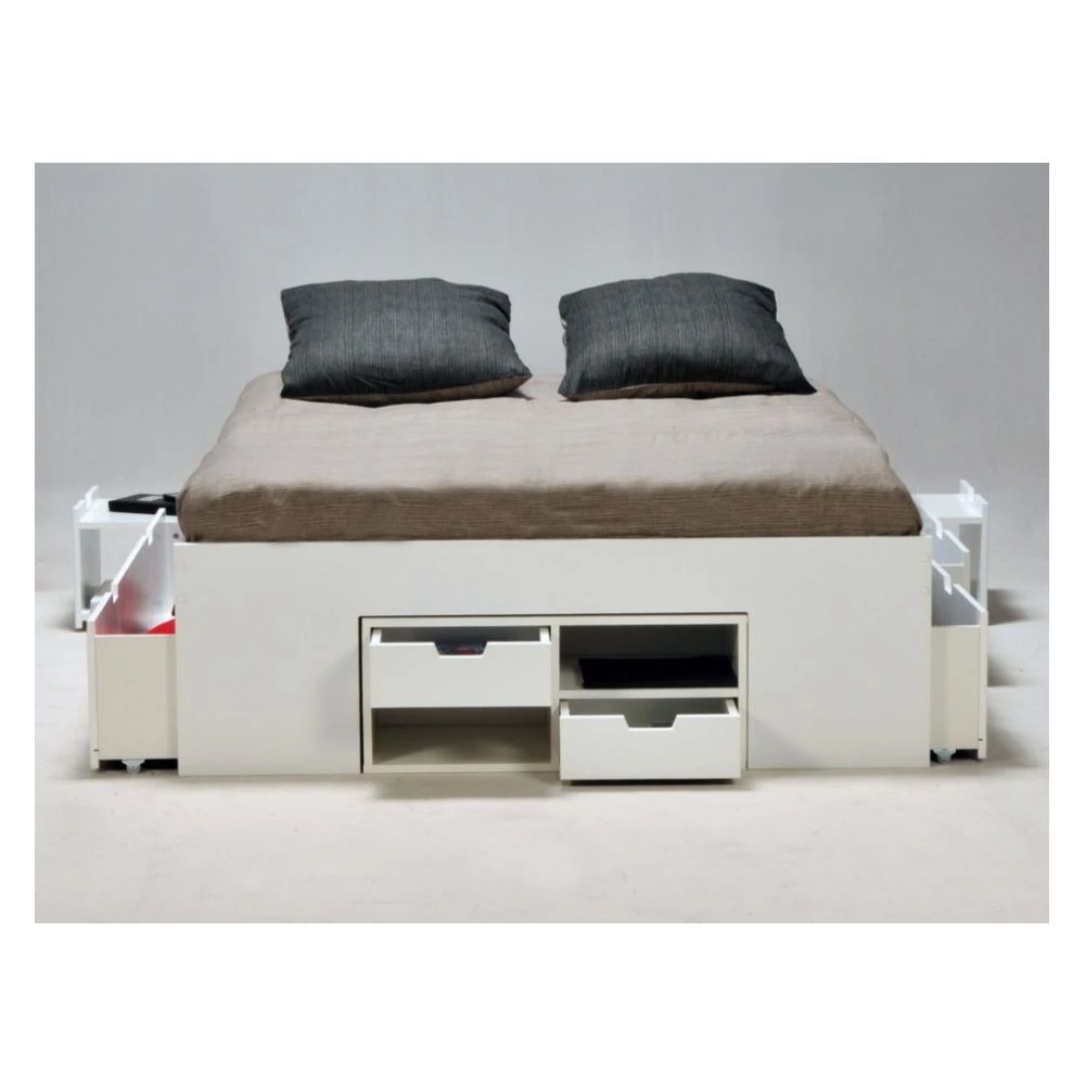 Le Quai Des Affaires Lit Double JAZZ 140x190 7 Tiroirs + 2 Chevets / Blanc 7 Le Quai Des Affaires Lit Double JAZZ 140x190 7 Tiroirs + 2 Chevets / Blanc – Image 5