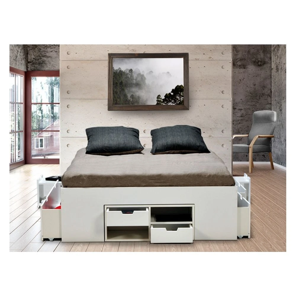 Le Quai Des Affaires Lit Double JAZZ 140x190 7 Tiroirs + 2 Chevets / Blanc 6 Le Quai Des Affaires Lit Double JAZZ 140x190 7 Tiroirs + 2 Chevets / Blanc – Image 4