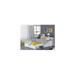 Vente-unique Lit LEONIS Avec Rangements Et Tiroirs - 160x200cm - Blanc