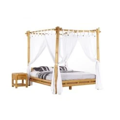 Vente-unique Lit à Baldaquin Avec Voilage 160 X 200 Cm - Bambou - Naturel - MALIND... -Talamo Magasin lit 200087