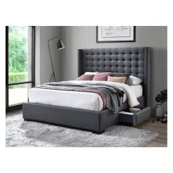 Vente-unique Lit LEONCE Tête De Lit Capitonnée - Avec Tiroirs - 160x200cm - Tissu... -Talamo Magasin lit 341047