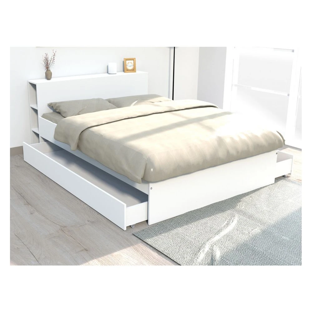 Le Quai Des Affaires Lit RIGA 140x190cm + Tête De Lit + 2 Tiroirs / Blanc 5 Le Quai Des Affaires Lit RIGA 140x190cm + Tête De Lit + 2 Tiroirs / Blanc – Image 3