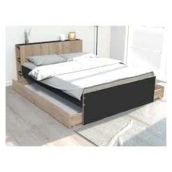 Le Quai Des Affaires Lit RIGA 140x190cm + Tête De Lit + 2 Tiroirs / Noir Et Chêne Blanchi 9 Le Quai Des Affaires Lit RIGA 140x190cm + Tête De Lit + 2 Tiroirs / Noir Et Chêne Blanchi -Talamo Magasin lit 370717