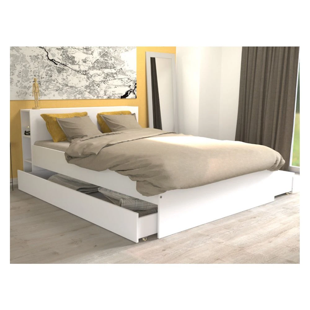 Le Quai Des Affaires Lit RIGA 140x190cm + Tête De Lit + 2 Tiroirs / Blanc 4 Le Quai Des Affaires Lit RIGA 140x190cm + Tête De Lit + 2 Tiroirs / Blanc – Image 2