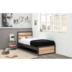 BUT Lit 90 X 190 Cm ARTHUR Imitation Chêne Et Noir -Talamo Magasin lit 90 x 190 cm arthur imitation chene et noir 10139878 26085262 1140x1140