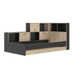 BUT Lit 90x200 Cm ERWAN Avec Rangements Imitation Chêne Et Noir -Talamo Magasin lit 90x200 cm tonight avec rangements imitation chene et noir 12037516 31902344 1140x1140