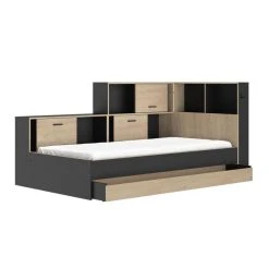 BUT Lit 90x200 Cm ERWAN Avec Rangements Imitation Chêne Et Noir -Talamo Magasin lit 90x200 cm tonight avec rangements imitation chene et noir 12037516 31902346 1140x1140