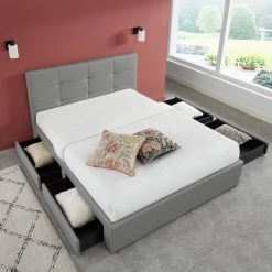 Baita Lit à Tiroirs COLUMBIA Simili Gris 4 Tiroirs - 160x200cm -Talamo Magasin lit a tiroirs columbia simili gris 4 tiroirs 160x200cm 11399190 29787338 1140x1140