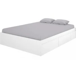 Pegane Lit Adulte 140 X 190 Cm Coloris Blanc Brillant - Longueur 151 X Profon...