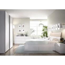 Pegane Lit Adulte 140 X 190 Cm Coloris Blanc Brillant - Longueur 151 X Profon... -Talamo Magasin lit adulte 140 x 190 cm coloris blanc brillant longueur 151 x profondeur 197 x hauteur 37 cm 11709336 30860266 1140x1140