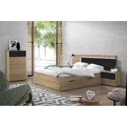 Pegane Lit Adulte Avec Tiroirs En Mélamine Coloris Naturel, Noir - Longueur ... -Talamo Magasin lit adulte avec tiroirs en melamine coloris naturel noir longueur 20560 x profondeur 17260 x hauteur 9550 cm 14066978 39062224 1140x1140