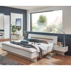 Pegane Lit Adulte Double 160x200 Cm Queen Size + 2 Chevets Coloris blanc/imi...