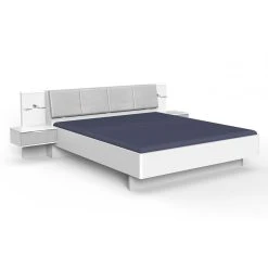 Pegane Lit Adulte Double 180x200 Cm + 2 Chevets Coloris Blanc/béton Gris Cla...