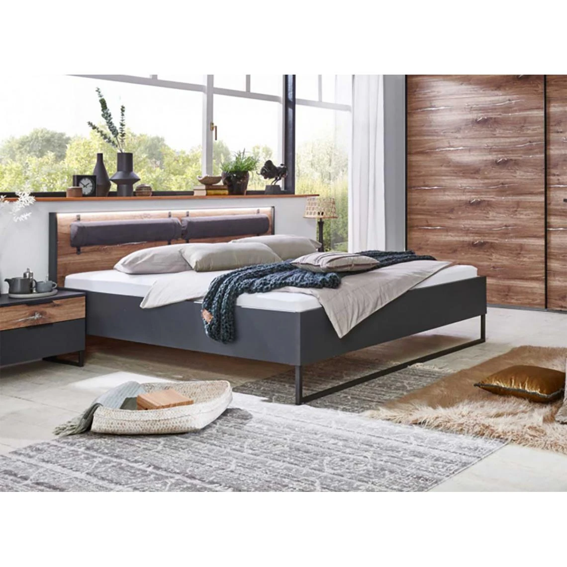Pegane Lit Adulte Double 180x200 Cm King Size + 2 Chevets Coloris Imitation C... 3 Pegane Lit Adulte Double 180x200 Cm King Size + 2 Chevets Coloris Imitation C...