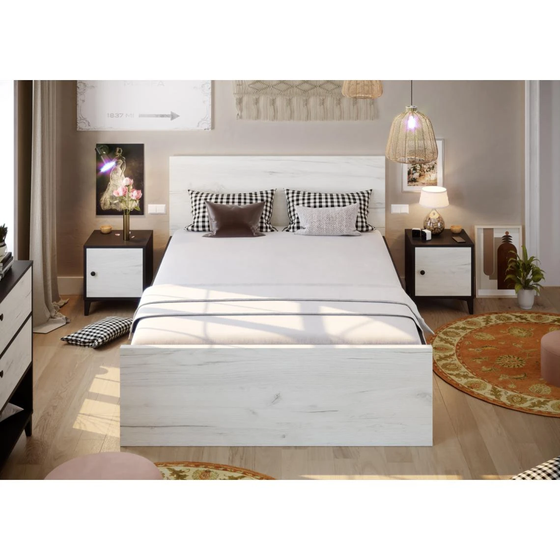 Pegane Lit Adulte En Mélamine Coloris Blanc / Noir - Longueur 196 X Largeur ... 5 Pegane Lit Adulte En Mélamine Coloris Blanc / Noir - Longueur 196 X Largeur ... – Image 3