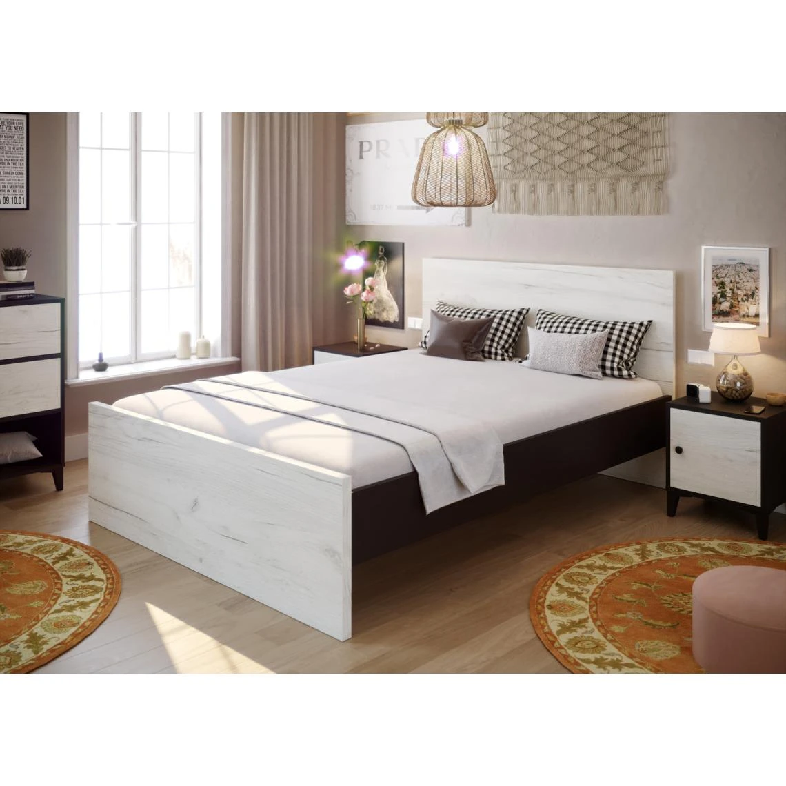 Pegane Lit Adulte En Mélamine Coloris Blanc / Noir - Longueur 196 X Largeur ... 6 Pegane Lit Adulte En Mélamine Coloris Blanc / Noir - Longueur 196 X Largeur ... – Image 4