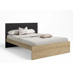 Pegane Lit Adulte En Mélamine Coloris Naturel, Noir - Longueur 205,60 X Prof...