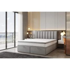 TRADA Lit Adulte Rembourré Bond Avec Rangement Et Matelas Ressorts Ensaché... -Talamo Magasin lit adulte rembourre bond avec rangement et matelas ressorts ensaches 160x200 en gris clair 14092396 39200356 1140x1140