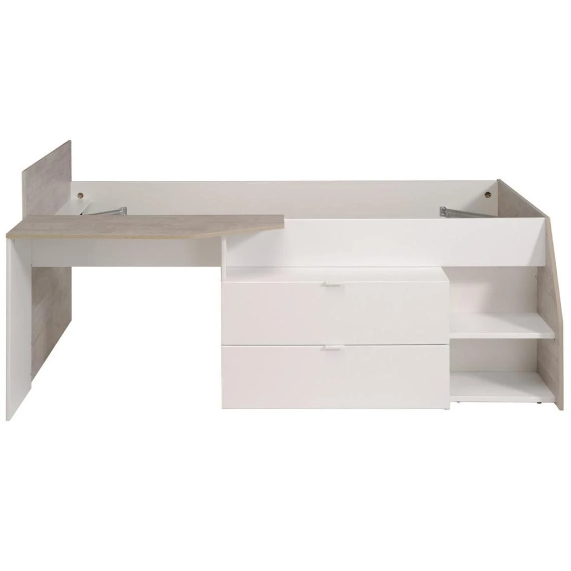 Vente-unique Lit Avec Bureau Et Rangements - 90 X 200 Cm - Blanc Et Naturel + Sommi... 6 Vente-unique Lit Avec Bureau Et Rangements - 90 X 200 Cm - Blanc Et Naturel + Sommi... – Image 4