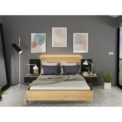 Vente-unique Lit Avec Chevets 140 X 190 Cm - 2 Tiroirs - Avec LEDs - Coloris : Natu... -Talamo Magasin lit avec chevets 140 x 190 cm 2 tiroirs avec leds coloris naturel et noir sulof 13874550 38440124 1140x1140
