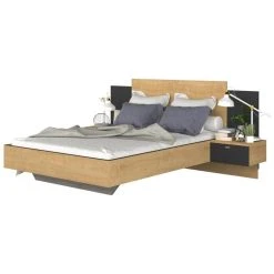 Vente-unique Lit Avec Chevets 140 X 190 Cm - 2 Tiroirs - Avec LEDs - Coloris : Natu... -Talamo Magasin lit avec chevets 140 x 190 cm 2 tiroirs avec leds coloris naturel et noir sulof 13874550 38440130 1140x1140