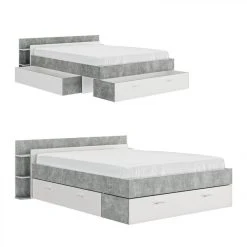 BUT Lit 140x190 Cm Avec Rangements TONIGHT Blanc Et Béton