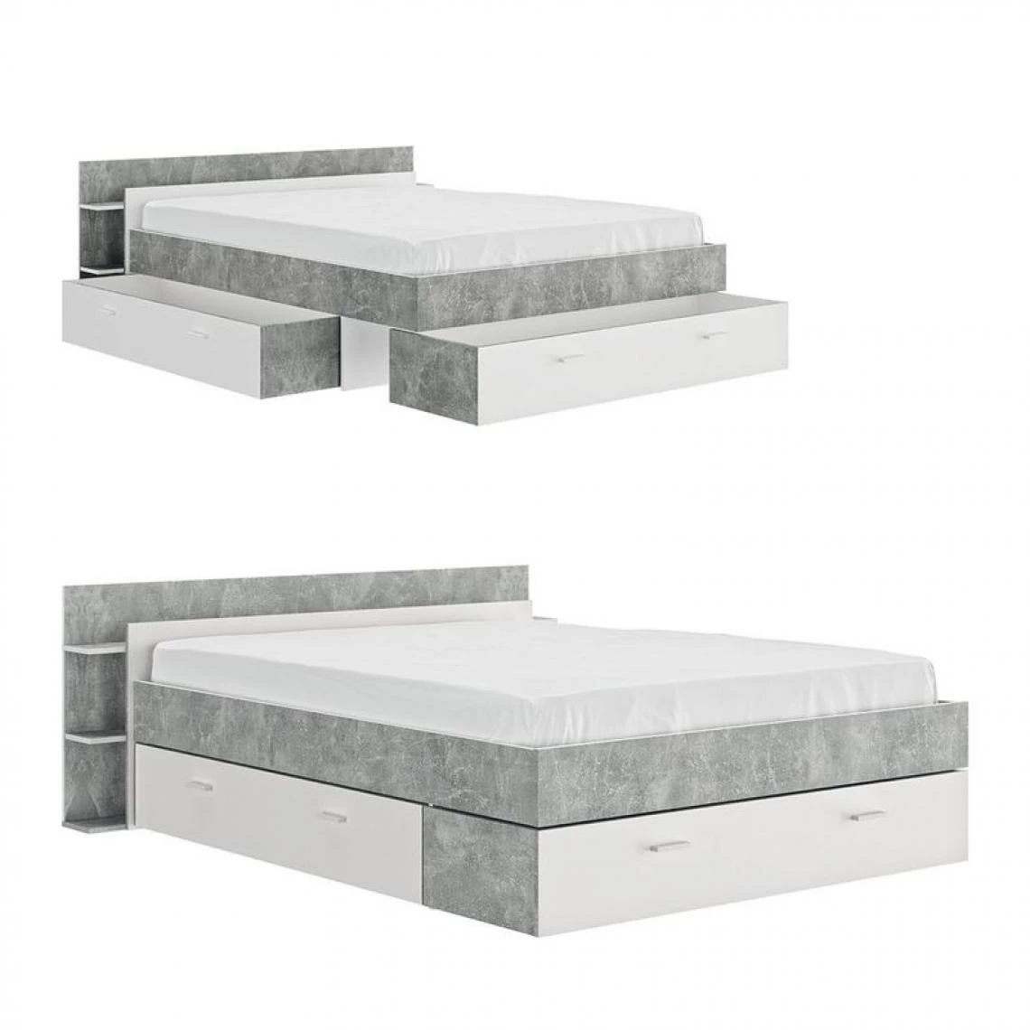 BUT Lit 140x190 Cm Avec Rangements TONIGHT Blanc Et Béton 3 BUT Lit 140x190 Cm Avec Rangements TONIGHT Blanc Et Béton