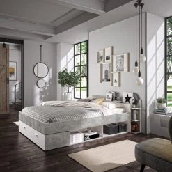 Talamo Magasin -Talamo Magasin lit avec rangements 140x190 cm tonight blanc et beton 9328057 24347501 1140x1140