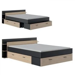 BUT Lit 140x190 Cm Avec Rangements TONIGHT Imitation Chêne Et Noir