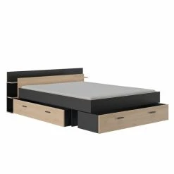 BUT Lit 140x190 Cm Avec Rangements TONIGHT Imitation Chêne Et Noir -Talamo Magasin lit avec rangements 140x190 cm tonight style industriel imitation chene et noir 9163619 23922361 1140x1140