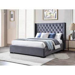 Vente-unique Lit Avec Tête De Lit Capitonnée - 160 X 200 Cm - Velours - Gris - MA...