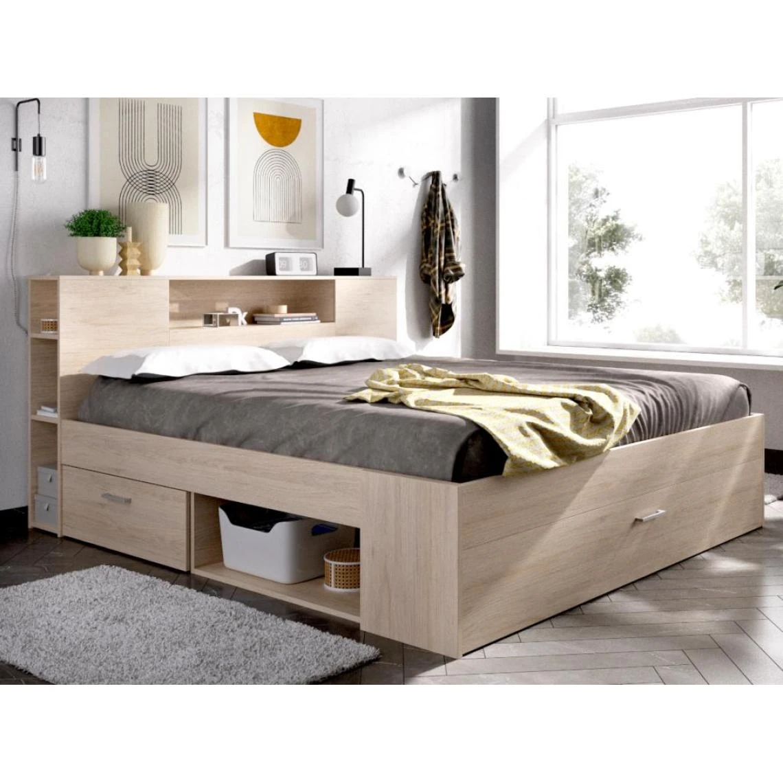 Vente-unique Lit Avec Tête De Lit Rangements Et Tiroirs - 140 X 190 Cm - Coloris :... 5 Vente-unique Lit Avec Tête De Lit Rangements Et Tiroirs - 140 X 190 Cm - Coloris :... – Image 3