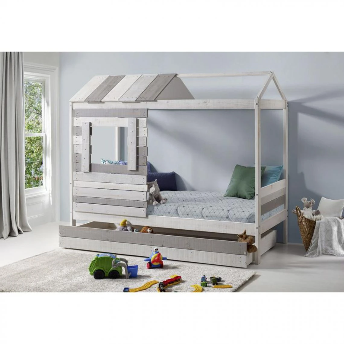 BUT Lit Cabane 90x190 Cm SIA 2 Gris Et Blanc 4 BUT Lit Cabane 90x190 Cm SIA 2 Gris Et Blanc – Image 2