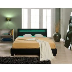 Lit Capitonné à LED Paris 140 X 200 Cm Noir Corium -Talamo Magasin lit capitonne a led paris 140 x 200 cm noir corium 11553492 30298762 1140x1140