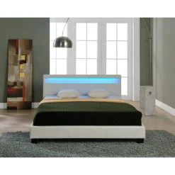 Lit Capitonné à LED Paris 160 X 200 Cm Blanc Corium -Talamo Magasin lit capitonne a led paris 160 x 200 cm blanc corium 11553508 30298842 1140x1140