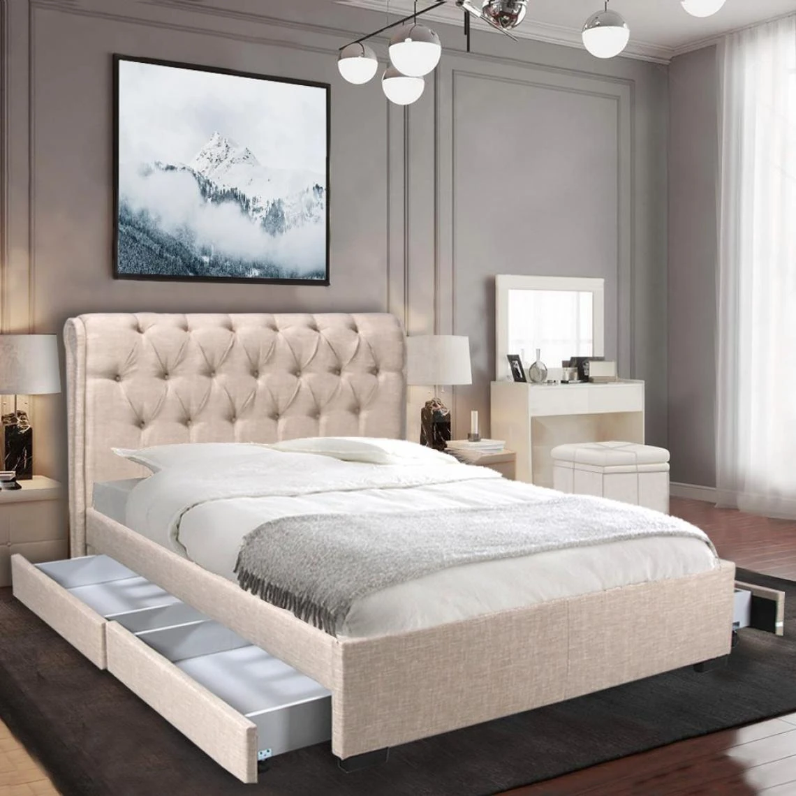 Le Quai Des Affaires Lit CHELSEA 140x190 + 4 Tiroirs + Sommier / Beige 3 Le Quai Des Affaires Lit CHELSEA 140x190 + 4 Tiroirs + Sommier / Beige