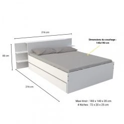 Le Quai Des Affaires Lit CITY 140x190 + Tête De Lit Chevet + 1 Maxi Tiroir / Blanc -Talamo Magasin lit city 140x190 tete de lit chevet 1 maxi tiroir blanc 9352265 24442875 1140x1140