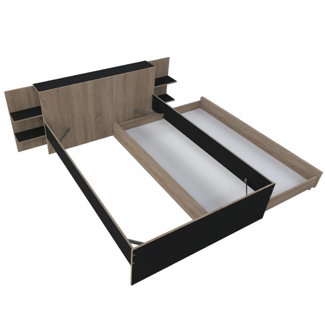 Le Quai Des Affaires Lit CITY 140x190 + Tête De Lit Chevet+ 1 Maxi Tiroir / Noir & Chêne ... 7 Le Quai Des Affaires Lit CITY 140x190 + Tête De Lit Chevet+ 1 Maxi Tiroir / Noir & Chêne ... – Image 5