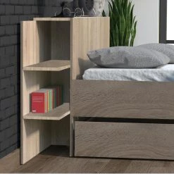 Le Quai Des Affaires Lit CITY 140x190 + Tête De Lit Chevet + 1 Tiroir / Chêne Blanchi -Talamo Magasin lit city 140x190 tete de lit chevet 1 tiroir chene blanchi 11681872 30768388 1140x1140