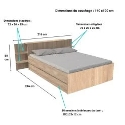 Le Quai Des Affaires Lit CITY 140x190 + Tête De Lit Chevet + 1 Tiroir / Chêne Blanchi -Talamo Magasin lit city 140x190 tete de lit chevet 1 tiroir chene blanchi 11681872 30768390 1140x1140