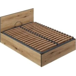 CSTORE Lit Coffre 140x190 En Bois + Tete De Lit - Chene Rustique - Sommier A ...