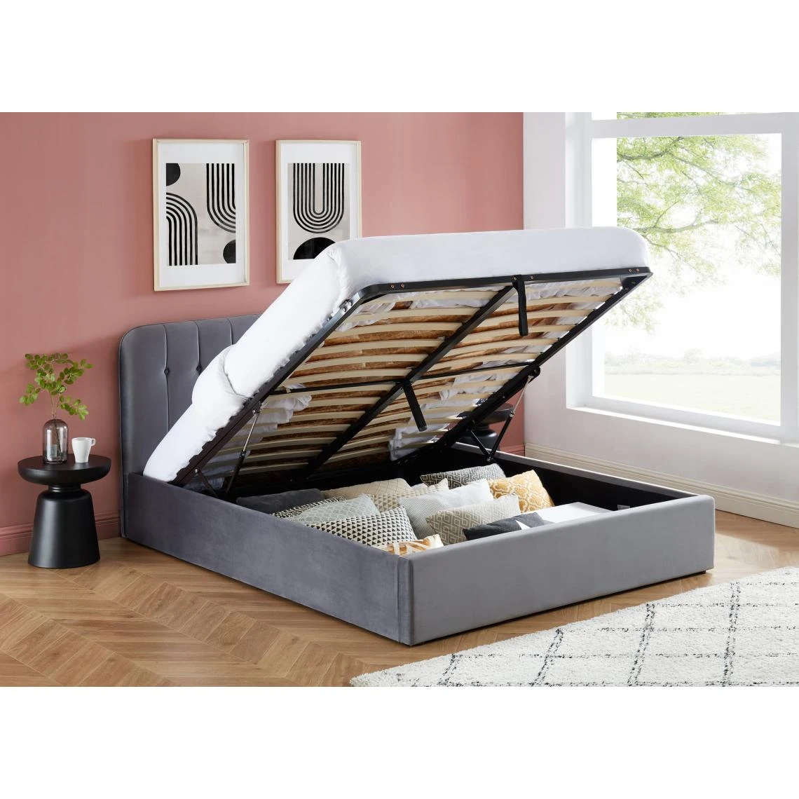 Baita Lit Coffre ANDRE Velours Gris Anthracite 160x200cm 5 Baita Lit Coffre ANDRE Velours Gris Anthracite 160x200cm – Image 3