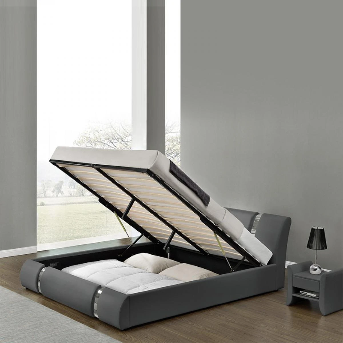 Meubler Design Lit Coffre Sommier Relevable Nova - Gris - 140x190 4 Meubler Design Lit Coffre Sommier Relevable Nova - Gris - 140x190 – Image 2