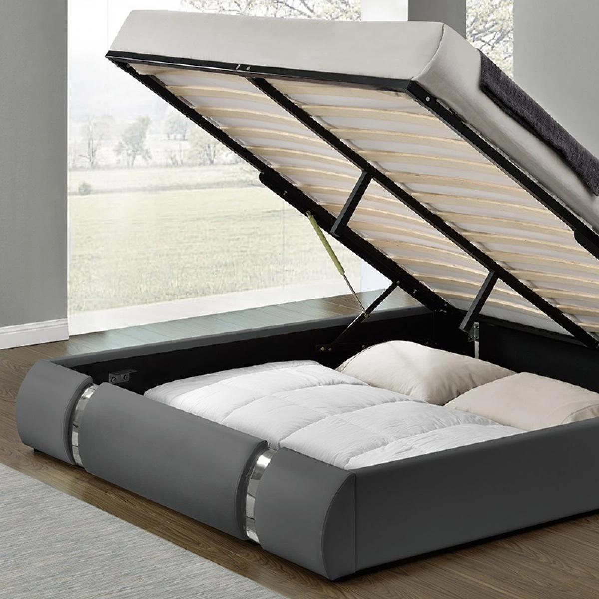 Meubler Design Lit Coffre Sommier Relevable Nova - Gris - 140x190 5 Meubler Design Lit Coffre Sommier Relevable Nova - Gris - 140x190 – Image 3