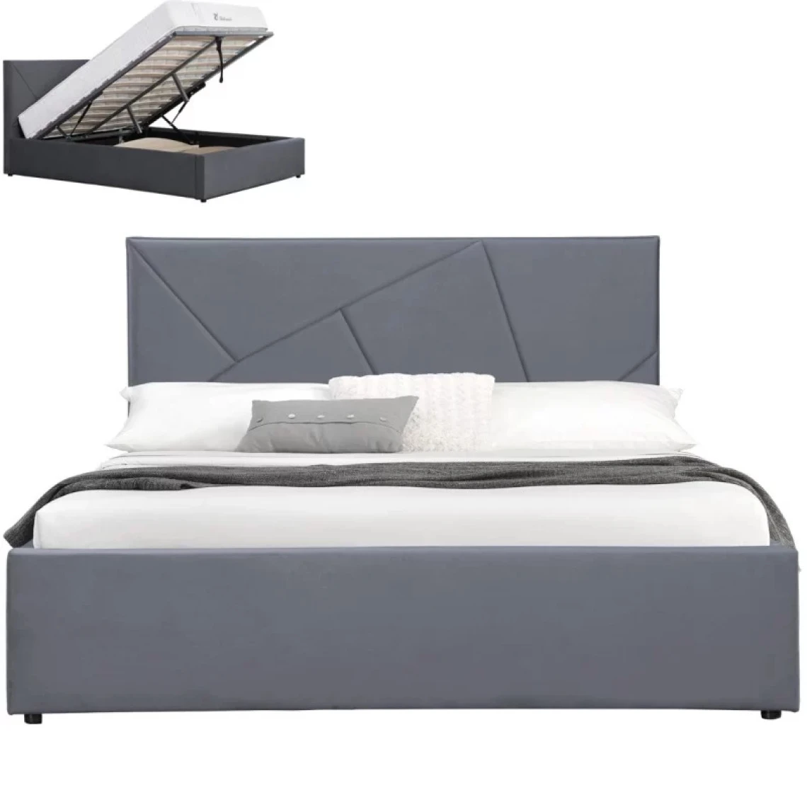 Meubler Design Lit Coffre Velours Damard - Velours Gris - 160x200 3 Meubler Design Lit Coffre Velours Damard - Velours Gris - 160x200