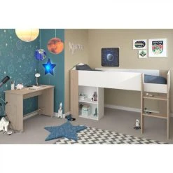 BUT Lit Combiné Avec Bureau SHELTER Imitation Chêne Et Blanc -Talamo Magasin lit combine avec bureau shelter imitation chene et blanc 10156512 26131546 1140x1140